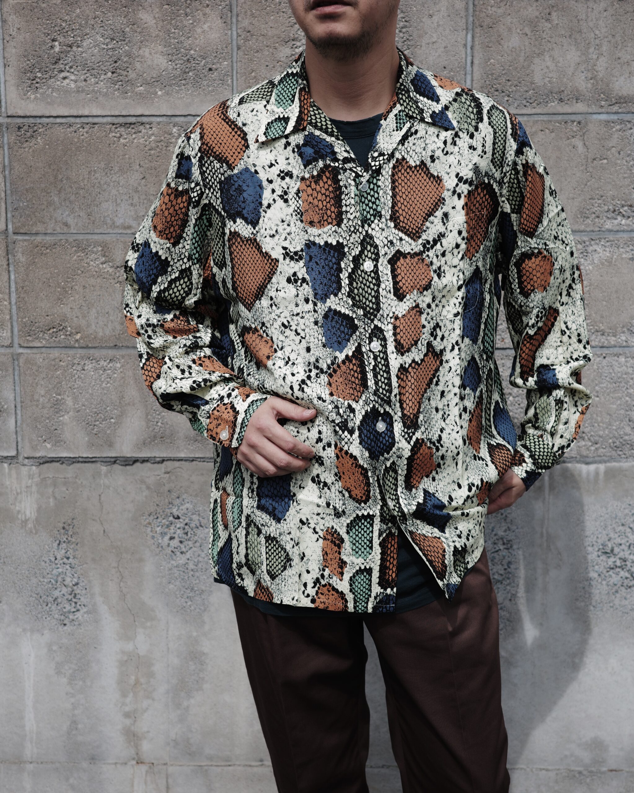 WACKO MARIA】SINGLE RIDERS LEATHER JACKET・PYTHON OPEN COLLAR 