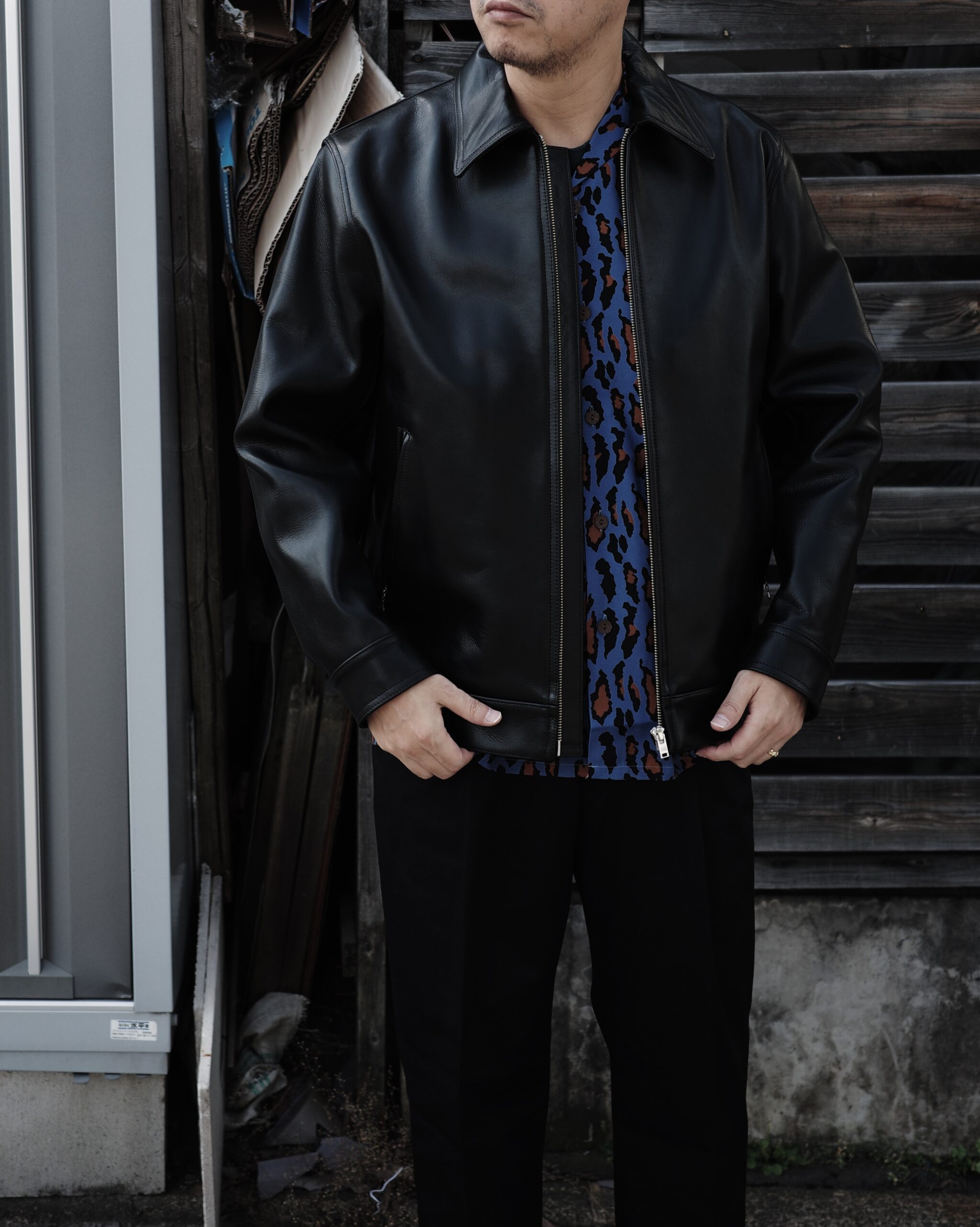 WACKO MARIA】SINGLE RIDERS LEATHER JACKET・PYTHON OPEN COLLAR 