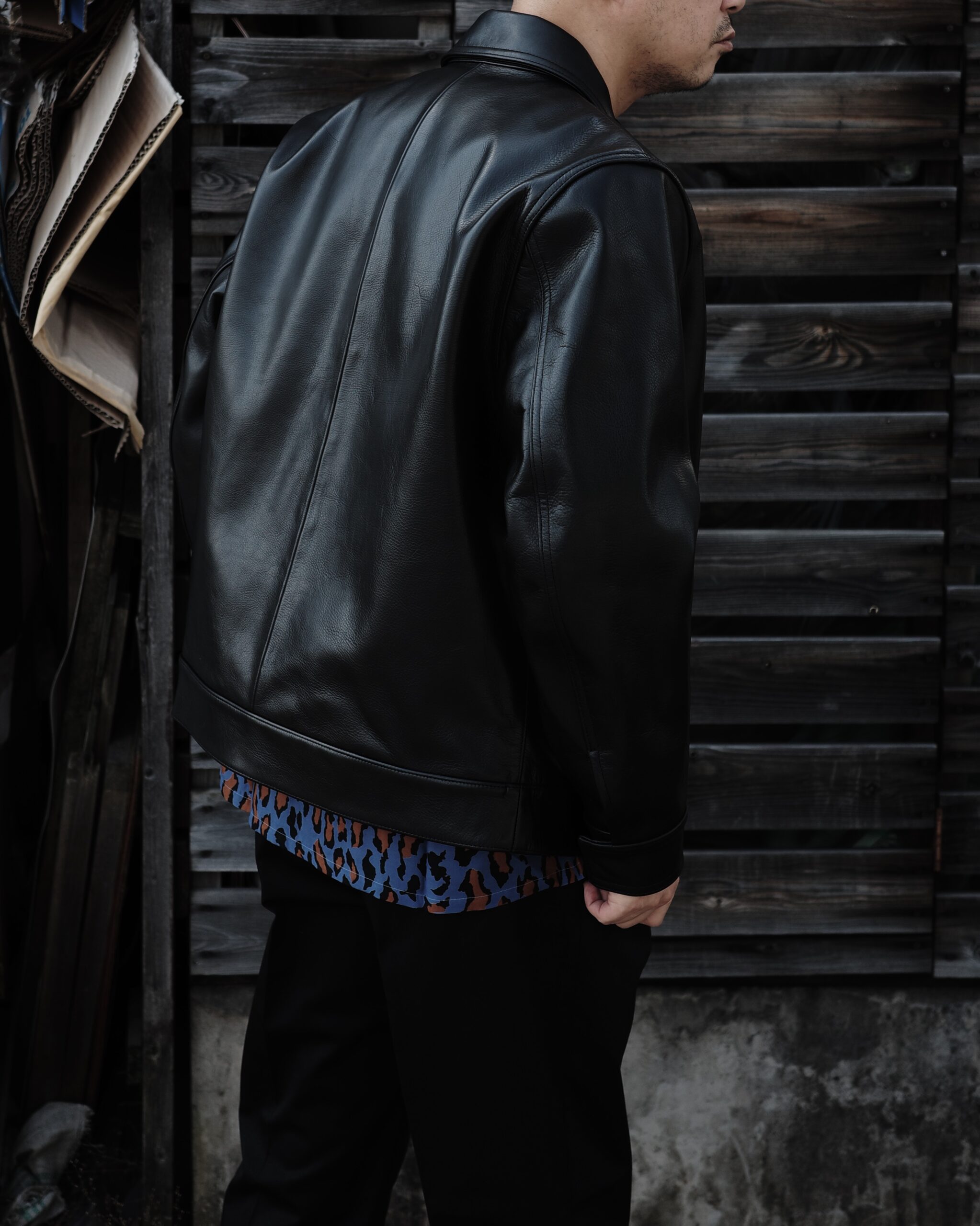 WACKO MARIA】SINGLE RIDERS LEATHER JACKET・PYTHON OPEN COLLAR 