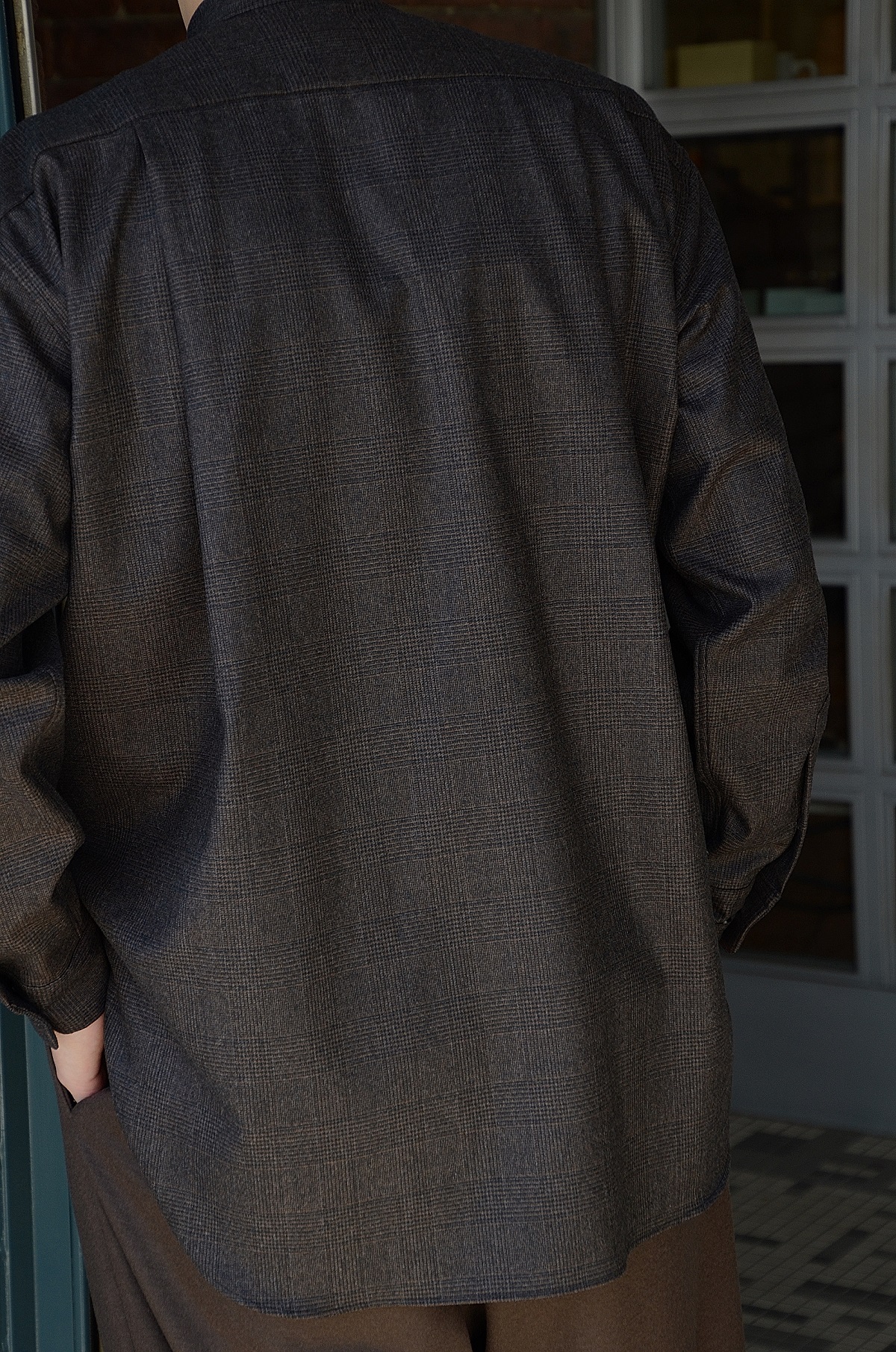 WEWILL ウィーウィル BAND COLLAR DT SHIRT Brown i