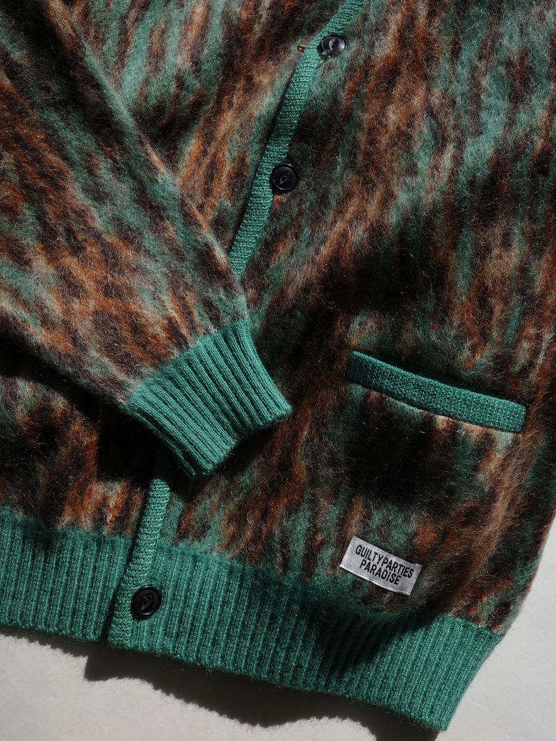 WACKO MARIA LEOPARD MOHAIR KNIT JACQUARD CARDIGAN TYPE-2 (GREEN) 22FW-WMK-KN13