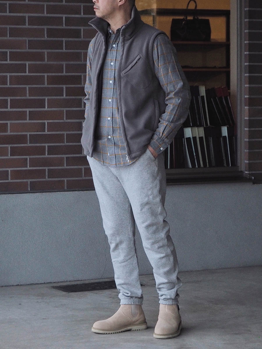 Frank&Eileen フランクアンドアイリーン FINBAR GRYY & nonnative ノンネイティブ HIKER VEST POLY FLEECE POLARTEC® CEMENT NN-V4203 & nonnative ノンネイティブ DWELLER EASY RIB PANTS COTTON SWEAT OVERDYED VW H.GRAY NN-P4135 b