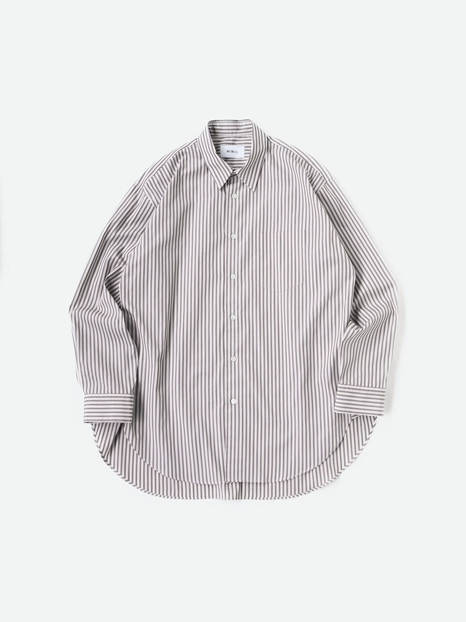 WEWILL DT SHIRT ウィーウィル_ストライプ_シャツ (6) ベージュ グレー