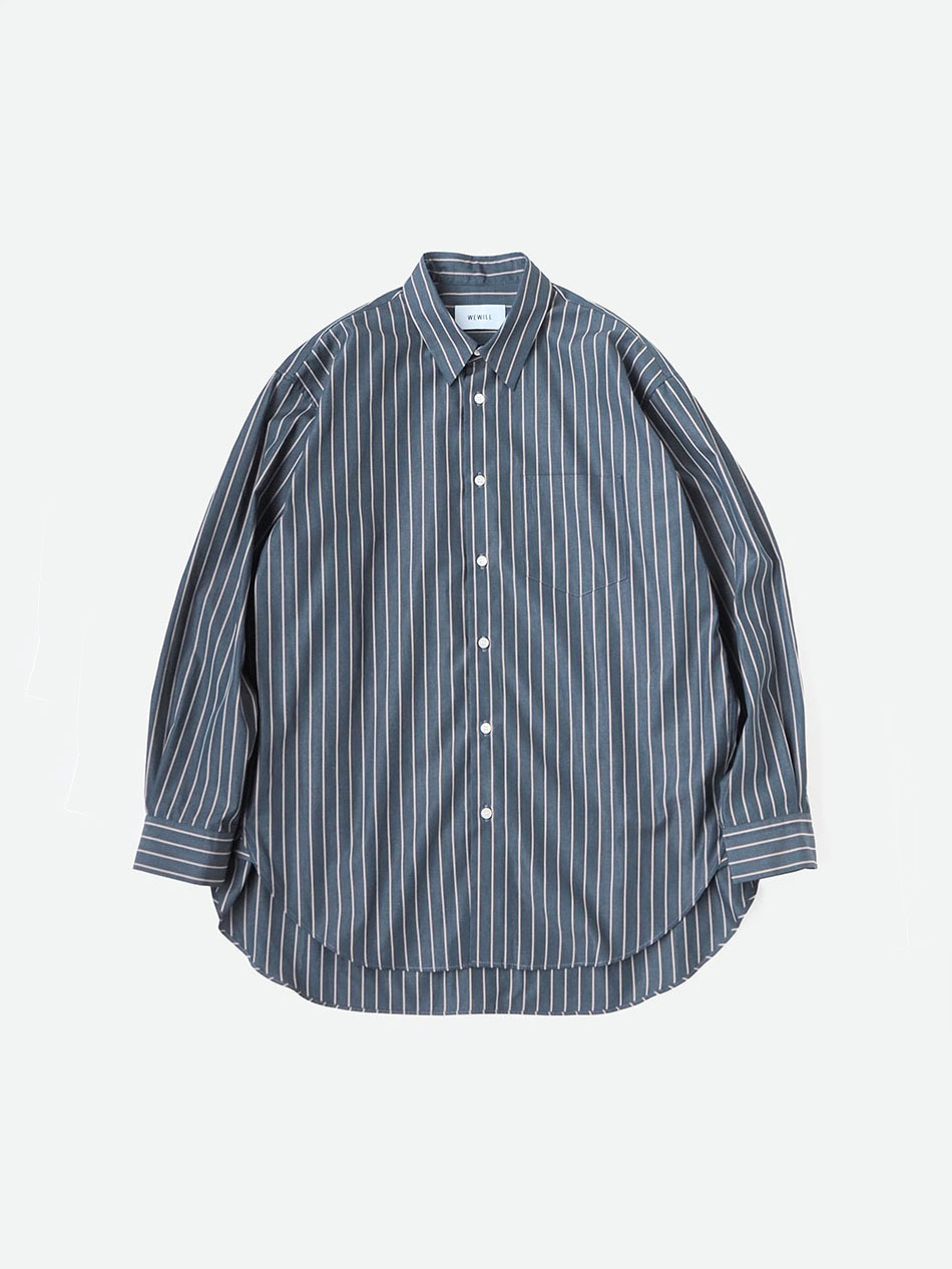 WEWILL DT SHIRT ウィーウィル_ストライプ_シャツ ネイビー ベージュ