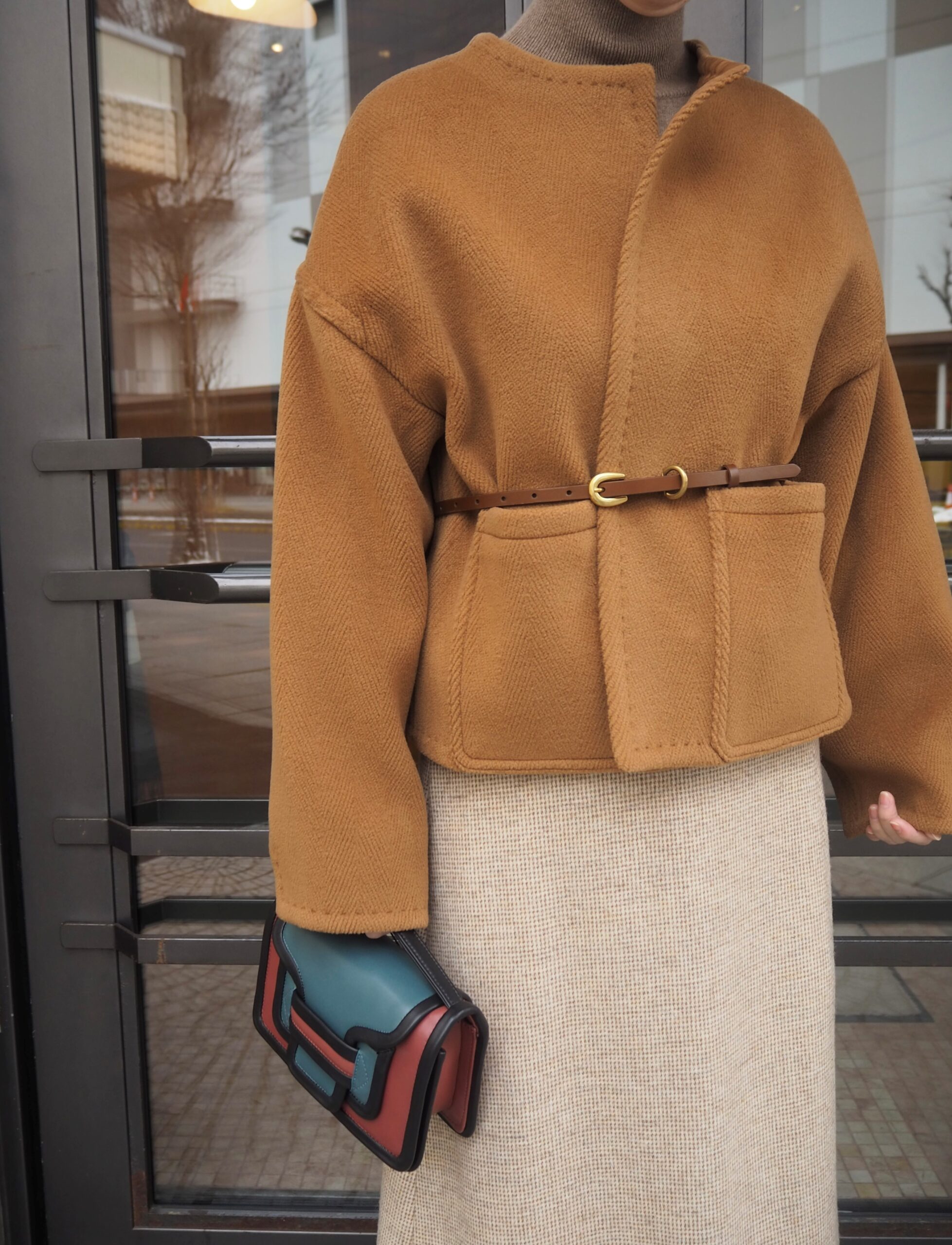 Auralee Wool Herringbone Pile Duffle Coat Brown