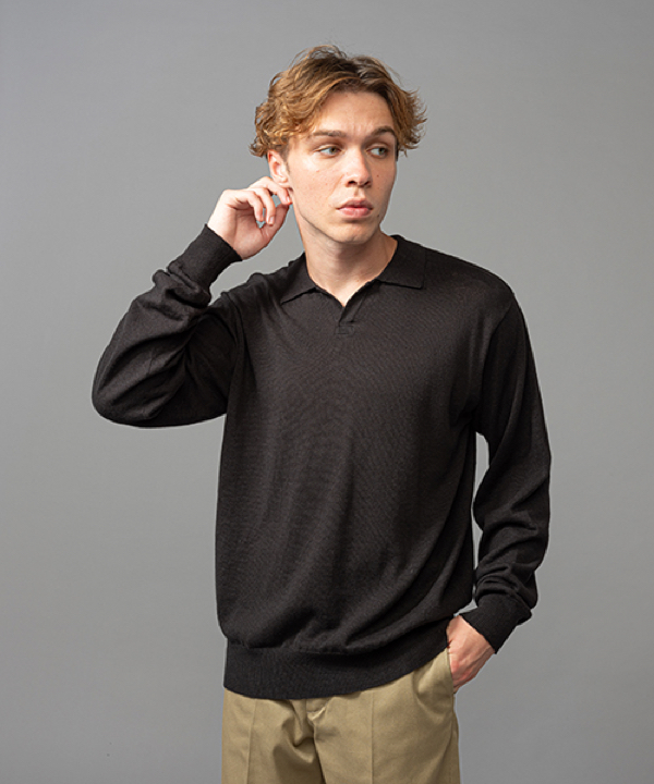 MR.OLIVE】“LINEN & COTTON YERN KNIT / L/S SKIPPER POLO SHIRT