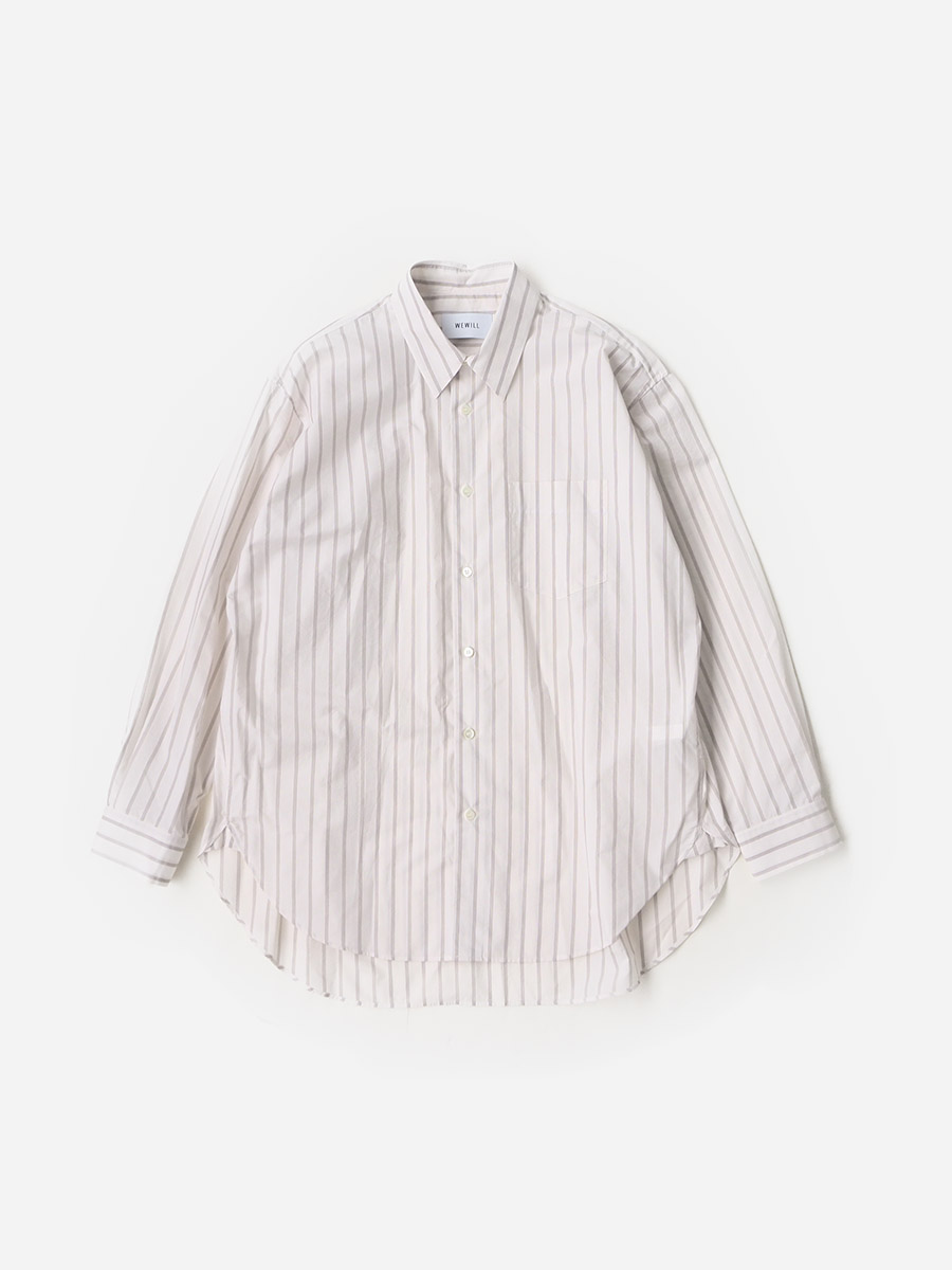 WEWILL ウィーウィル DT SHIRT White×Brown ストライプシャツ a