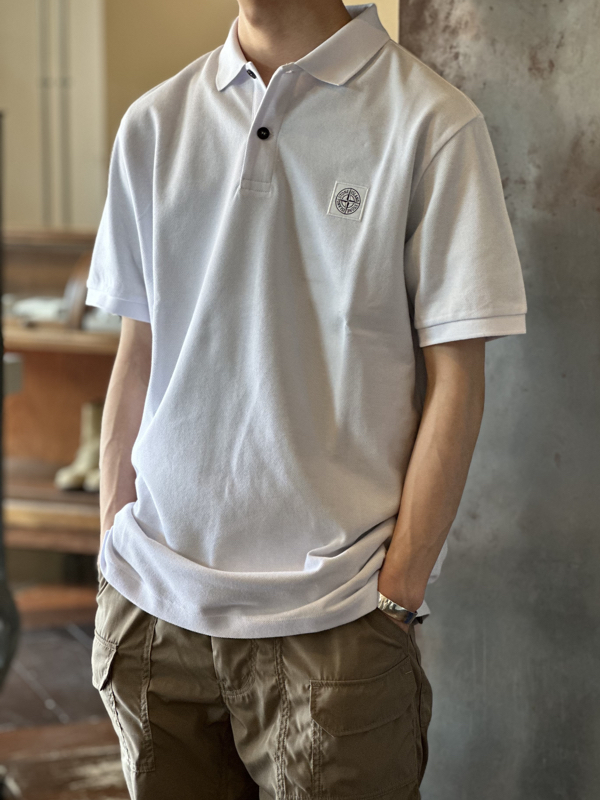 STONE ISLAND (ストーンアイランド) 胸ロゴ ライン 半袖 ポロシャツ 
