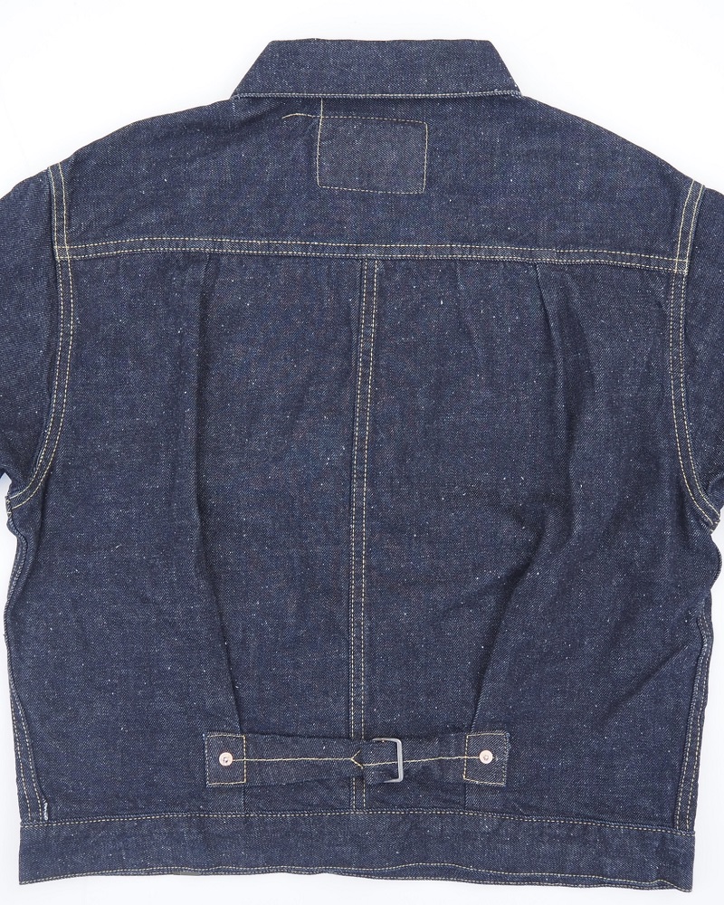 GOLD デニムジャケットDENIM PLEATED BLOUSE RECYCLED WASTE SUVIN COTTON YARN 11.5oz. DENIM PLEATED