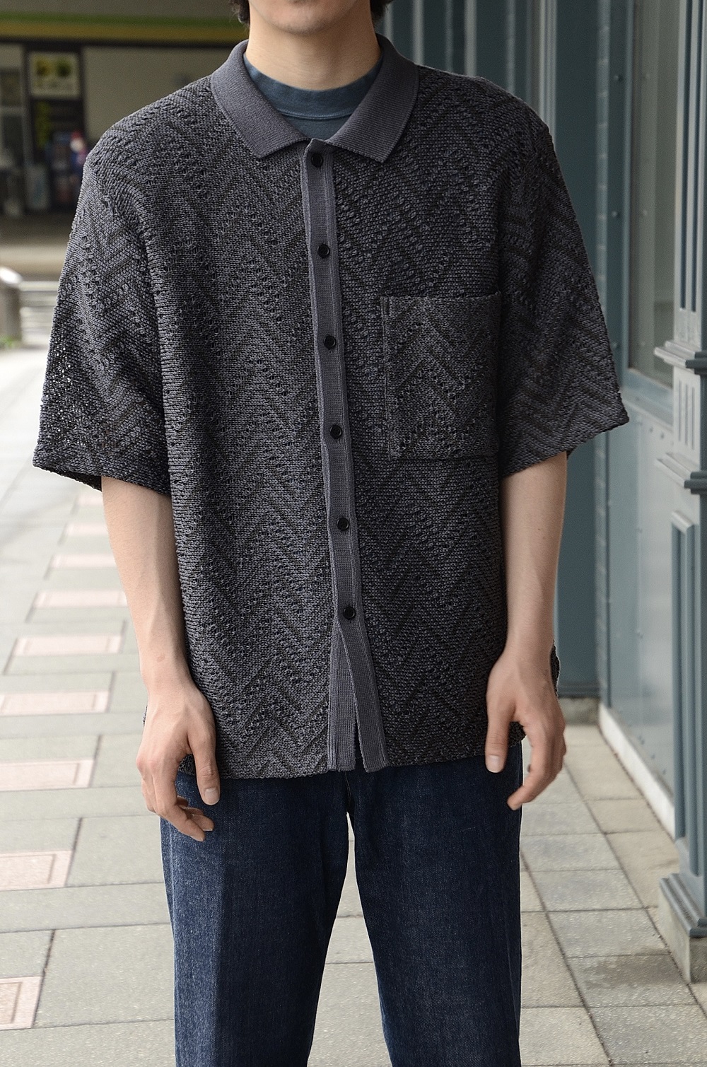 YOKE 23SS HERRINGBONE MESH SHIRT S/S