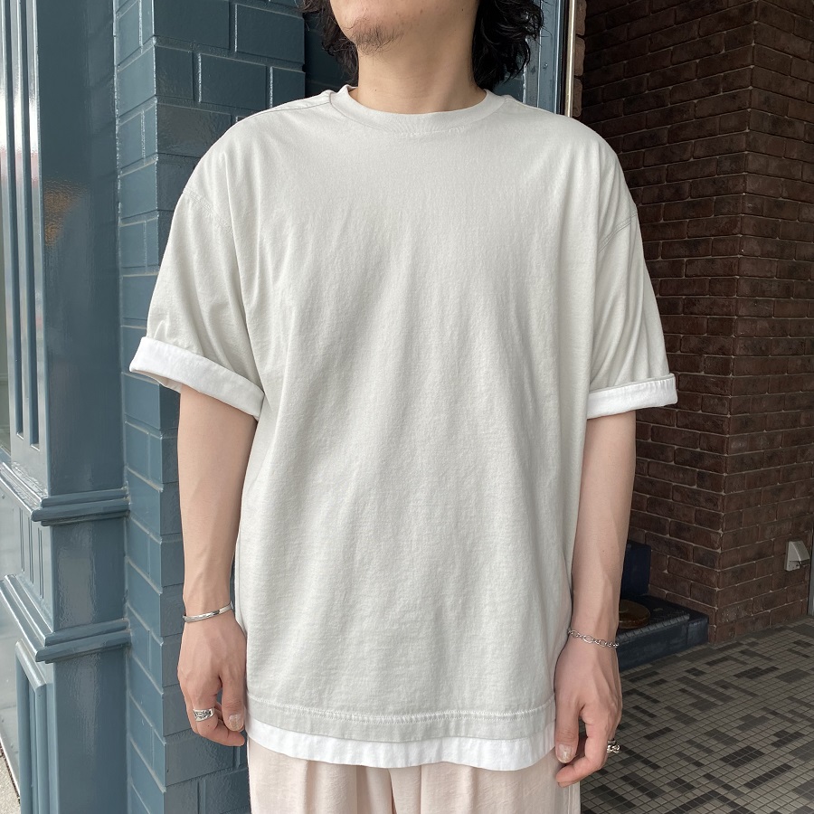 ANEI アーネイ ROSTER SS CREW LAY CEMENT×WHITE Tシャツ b
