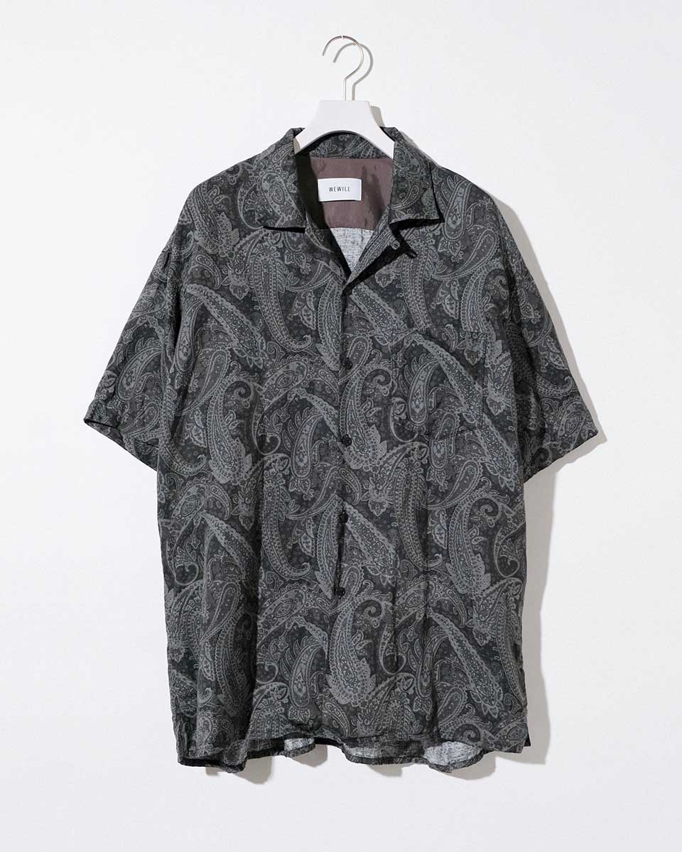 WEWILL ウィーウィル PAISLEY OPEN COLLAR DT SHIRT オープンカラーシャツ Gray