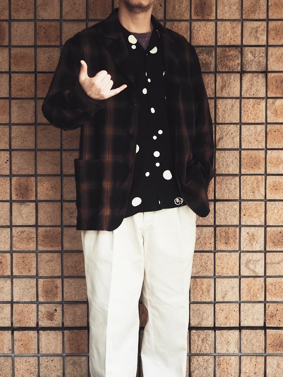 The Stylist Japan ザスタイリストジャパン OMBRE CHECK SHIRT JACKET BROWN シャツジャケット & TSJP POLKA DOT OPEN COLLAR SHIRTS BLACK シャツ ドット