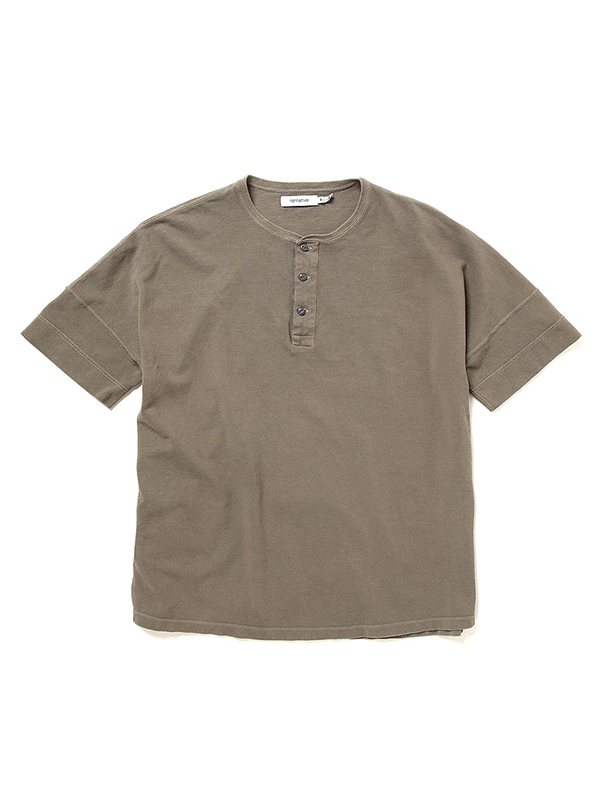 nonnative】clerk S/S henley neck tee cotton jersey overdyed