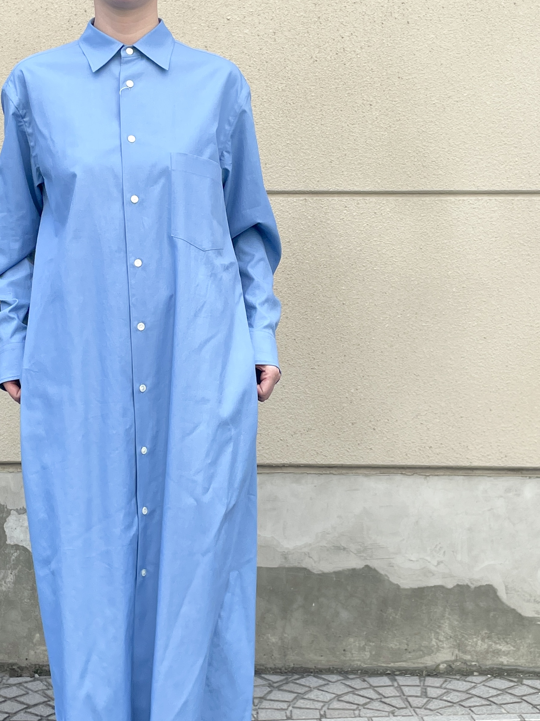 ワンピース AURALEE Women's Washed FINX Twill Dress Dusty Pale Blue Namu Shop - Auralee Washed Finx Twill Shirt Dress - Blue
