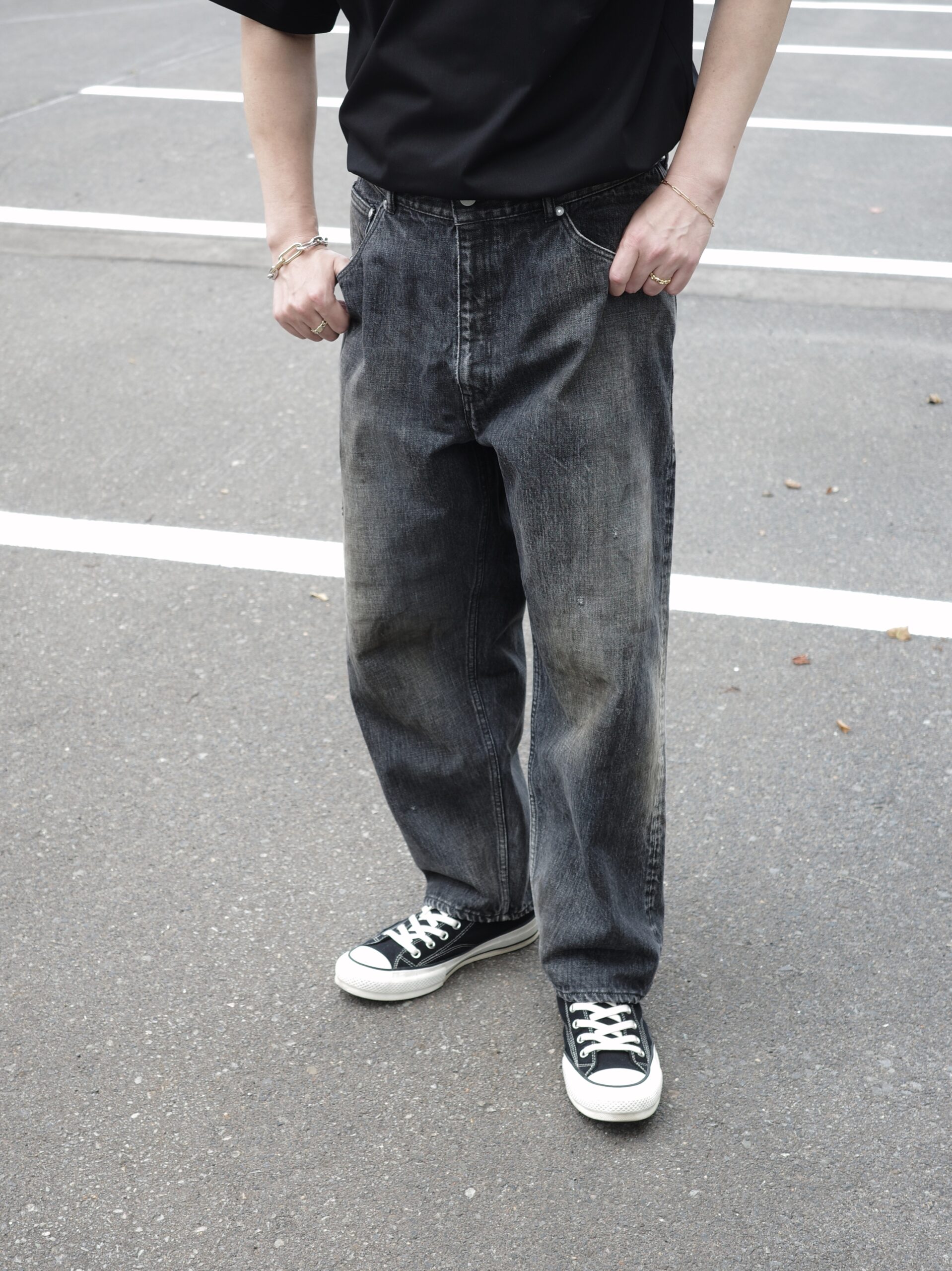 【CIENTO別注】ANCELLM / SELVEDGE TAPERED 5P DENIM PANTS (BLACK) ANC-PT28-EX アンセルム 正規取扱店 公式通販 送料無料