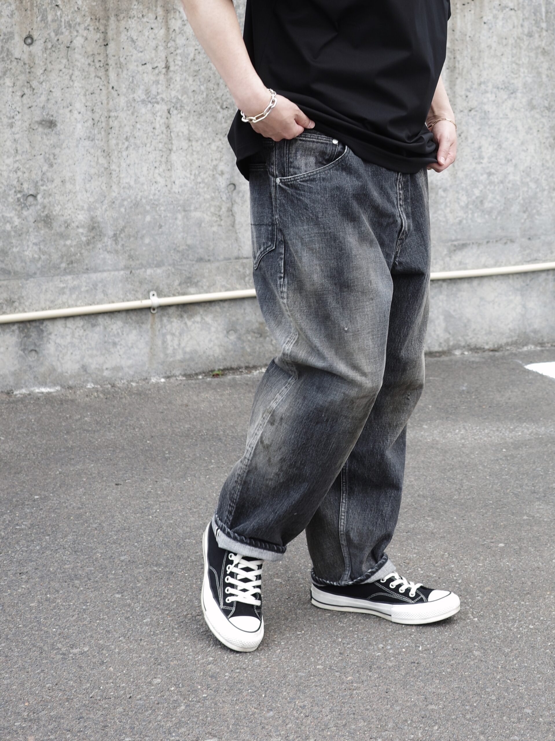 【CIENTO別注】ANCELLM / SELVEDGE TAPERED 5P DENIM PANTS (BLACK) ANC-PT28-EX アンセルム 正規取扱店 公式通販 送料無料