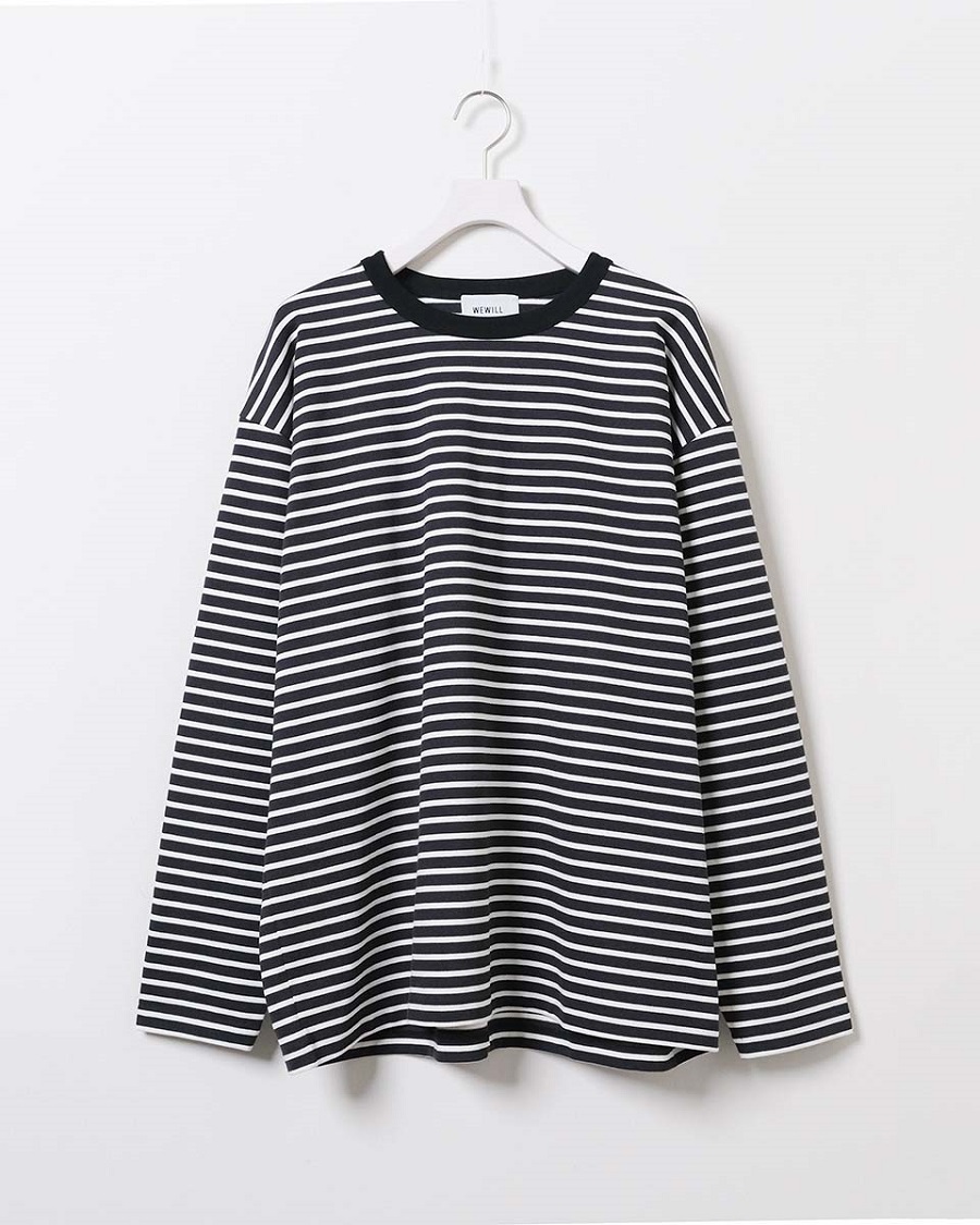 WEWILL ウィーウィル BW BORDER LS T-SHIRT Black×Cream W-013-8005 a