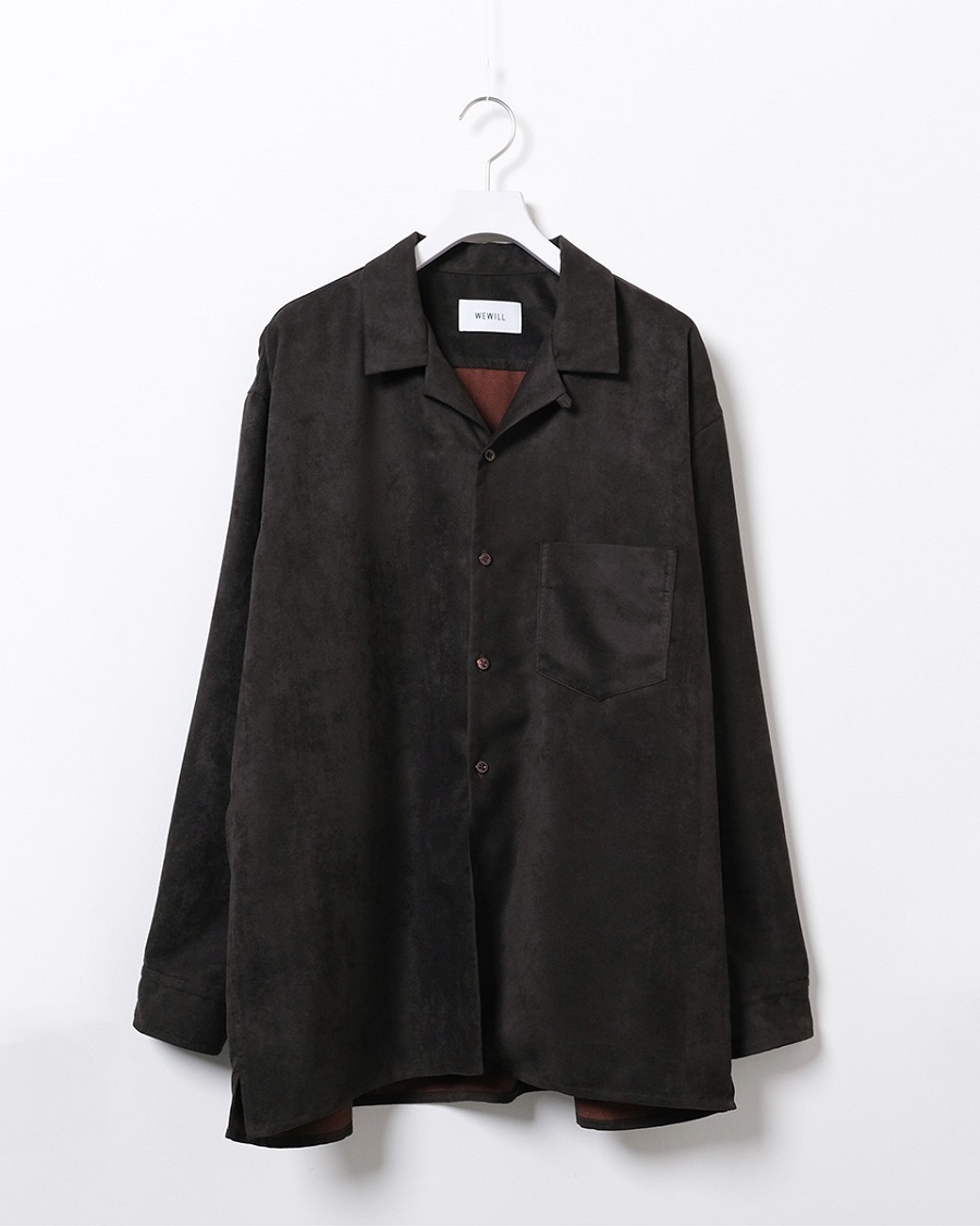 WEWILL ウィーウィル LS OPEN COLLAR DT SHIRT Brown W-013-5002 a