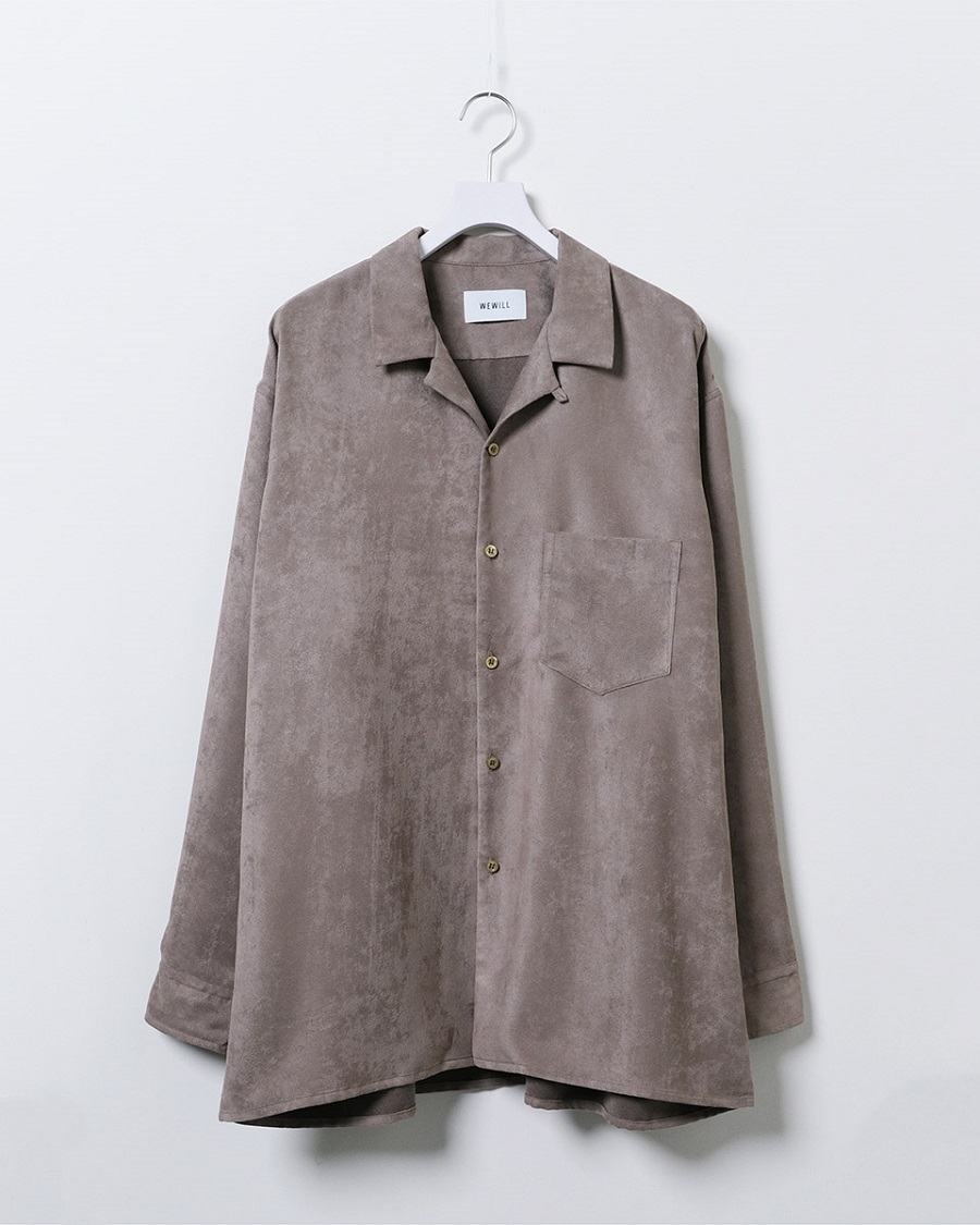 WEWILL ウィーウィル LS OPEN COLLAR DT SHIRT Greige W-013-5002 b