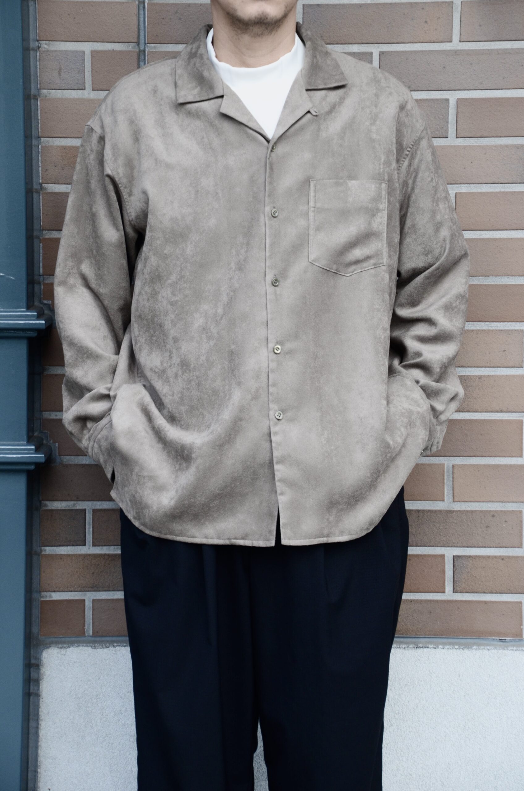 WEWILL ウィーウィル LS OPEN COLLAR DT SHIRT Greige W-013-5002 c