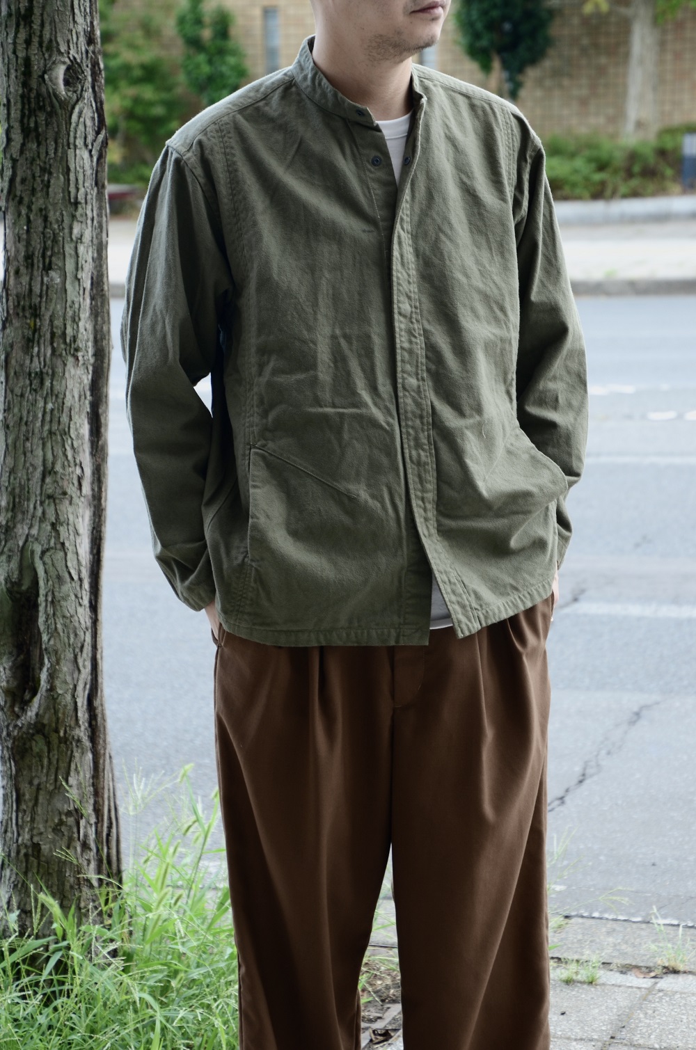 nonnative OFFICER STAND COLLAR SHIRT COTTON MILITARY FLANNEL OVERDYED