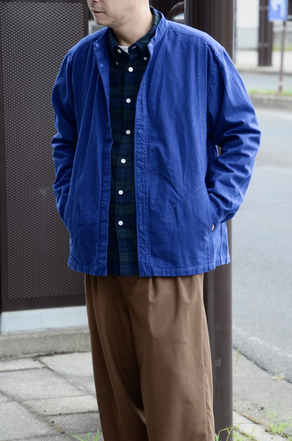 nonnative OFFICER STAND COLLAR SHIRT COTTON MILITARY FLANNEL OVERDYED