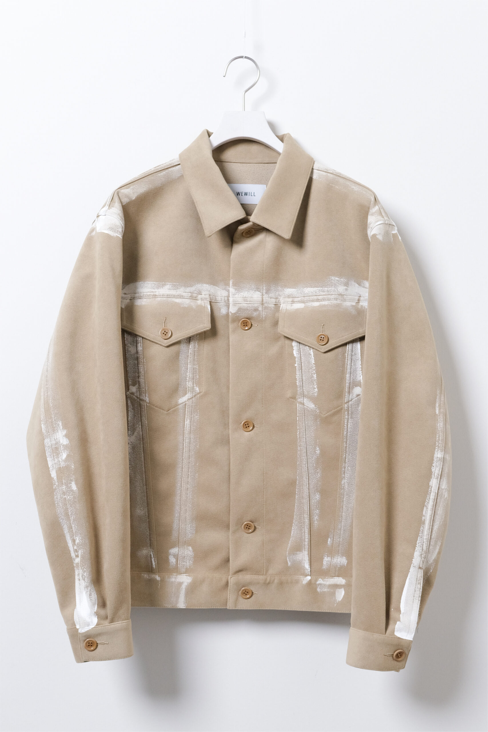 WEWILL ウィーウィル BRUSH PAINTED TRUCKER JACKET S.Beige Gジャン フェイクスエード h