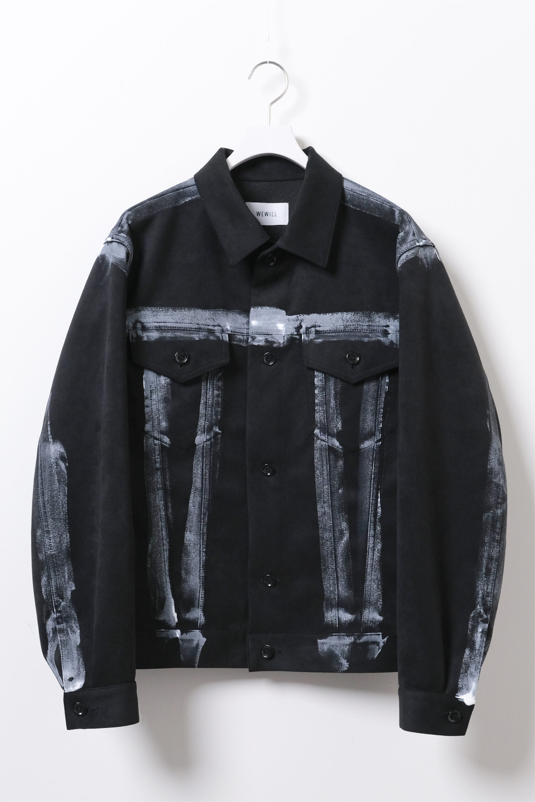 WEWILL ウィーウィル BRUSH PAINTED TRUCKER JACKET Black Gジャン フェイクスエード d