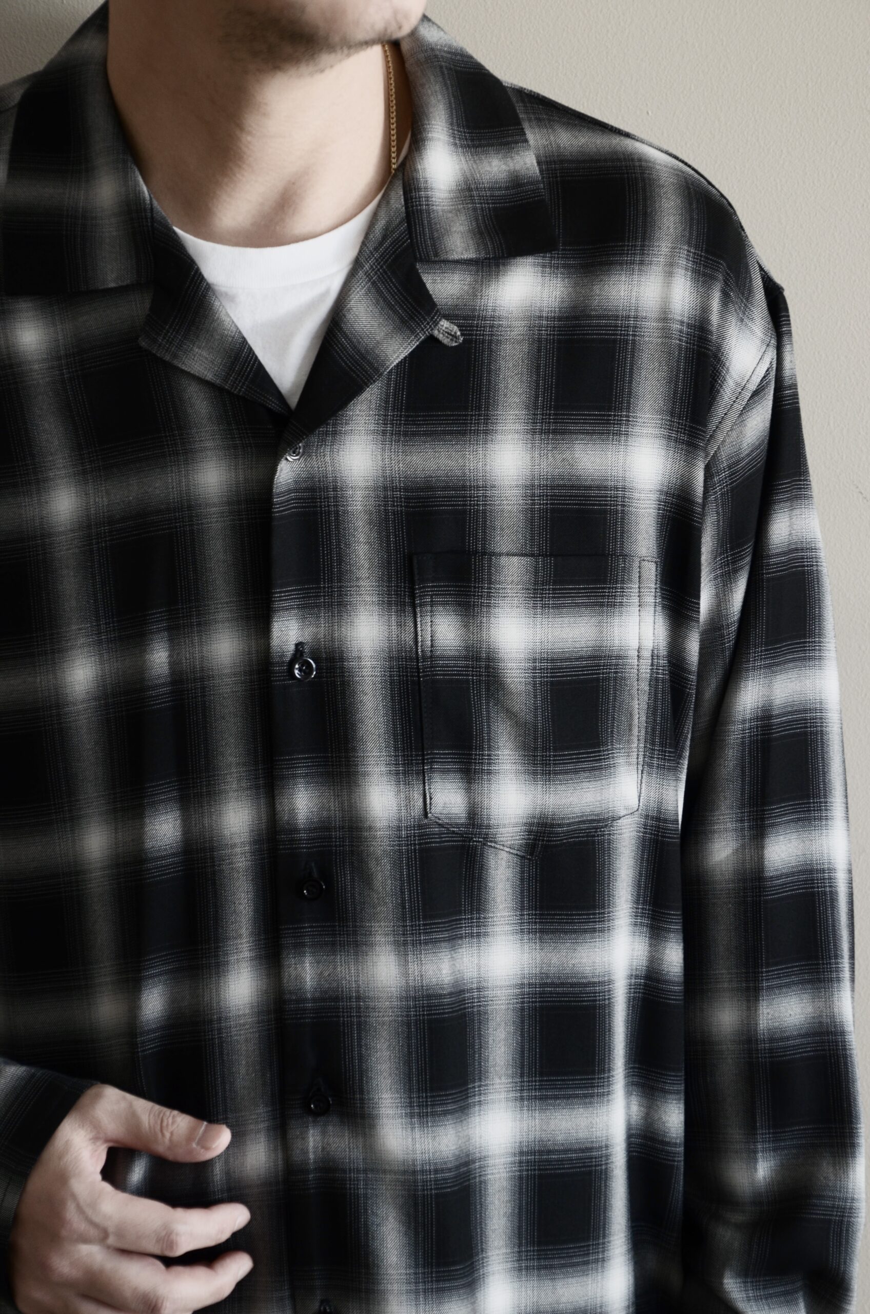 WEWILL ウィーウィル LS OPEN COLLAR DT SHIRT オープンカラー オンブレチェック シャツ