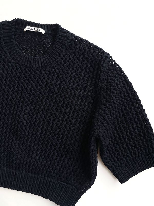 AURALEE COTTON LILY-YARN KNIT MINI半袖ワンピ rennes — Auralee | Cotton Lily Yarn Mini Dress in Dark Navy