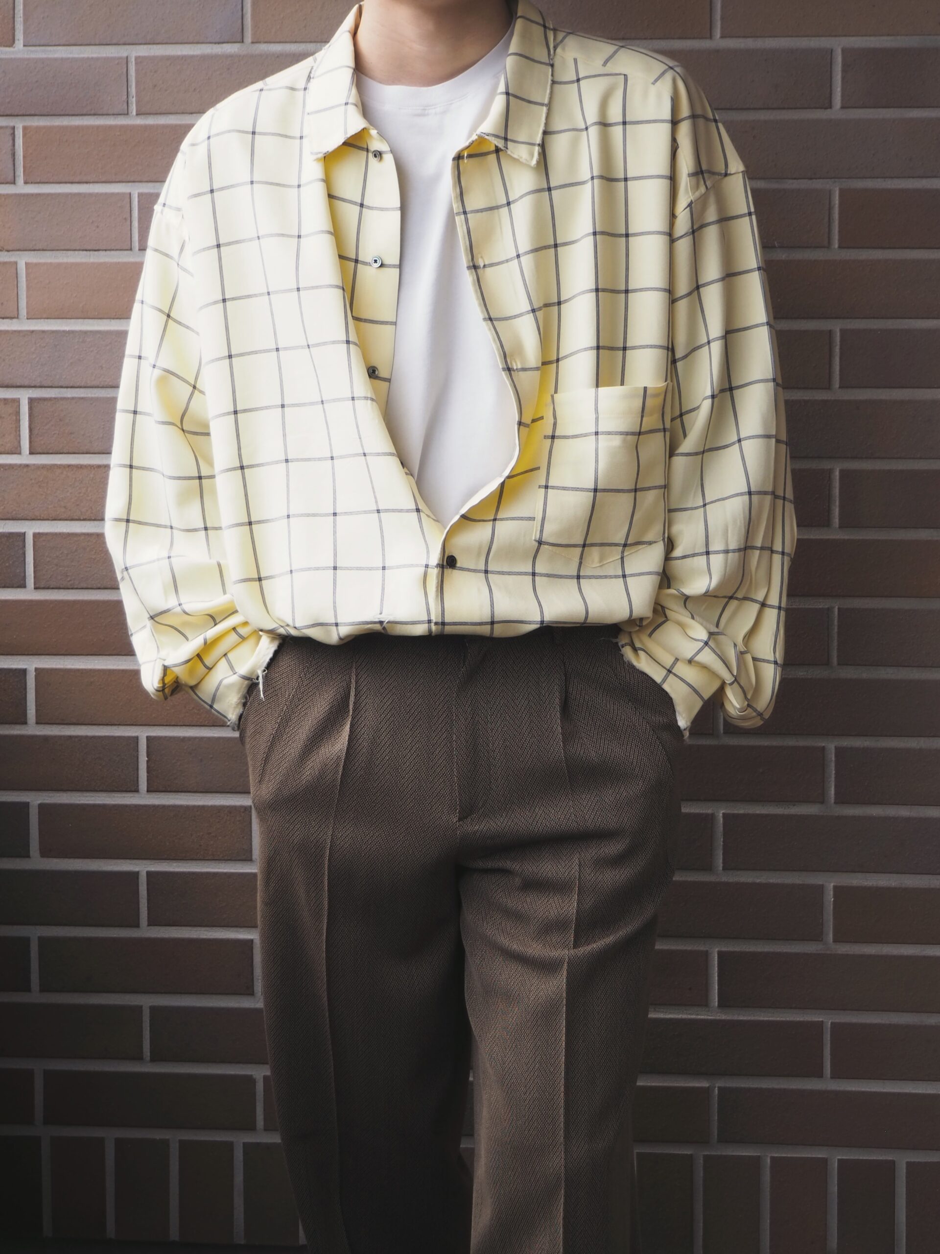 ANCELLM_アンセルム_RAYON CHECK CRASH LS SHIRT_CREAM_ANC-SH28-A