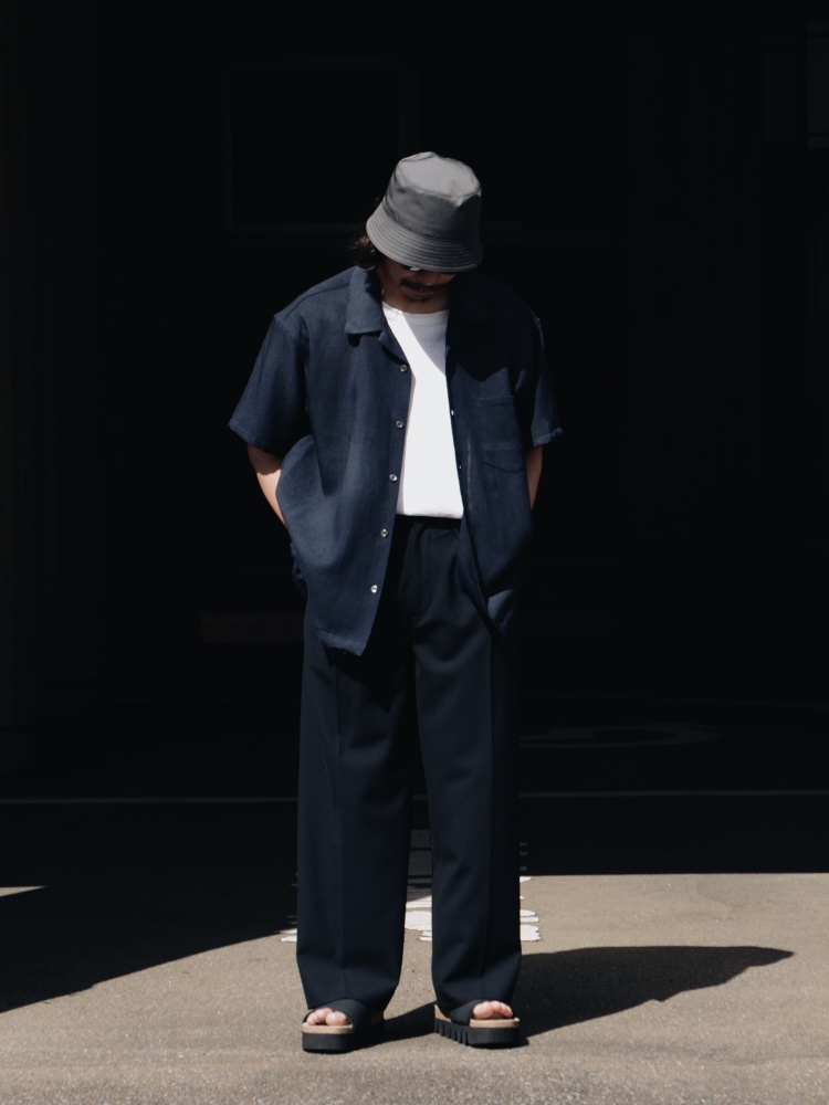 アンセルム オープンカラーシャツ 半袖 ネイビー 通販