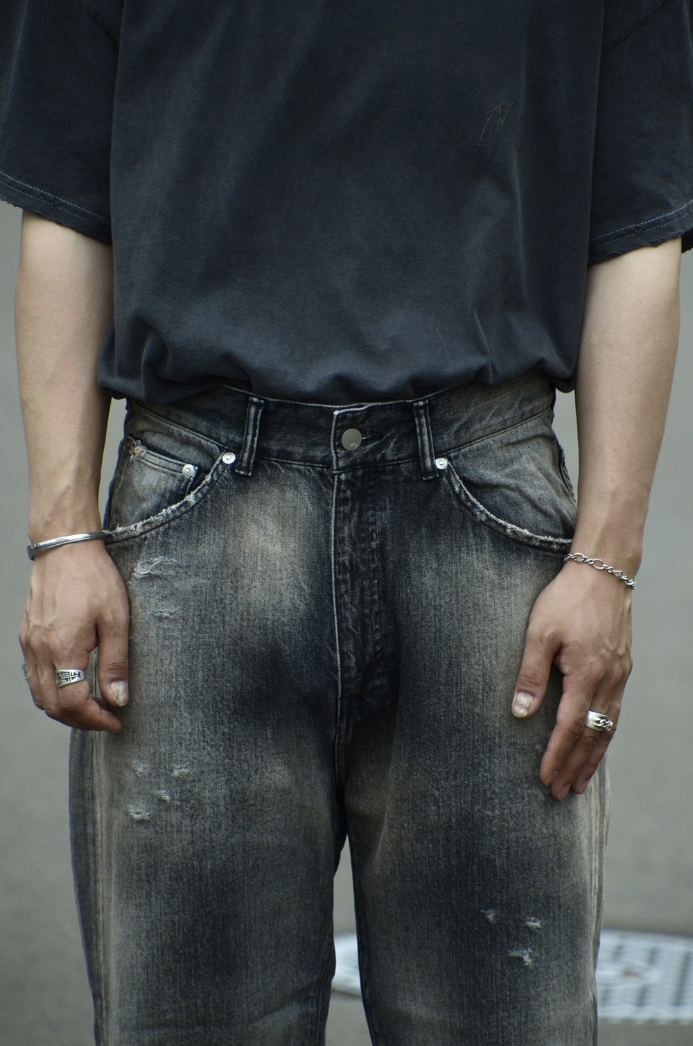 ANCELLM】“P/DAMAGE DENIM STRAIGHT 5P PANTS” ストレートデニム
