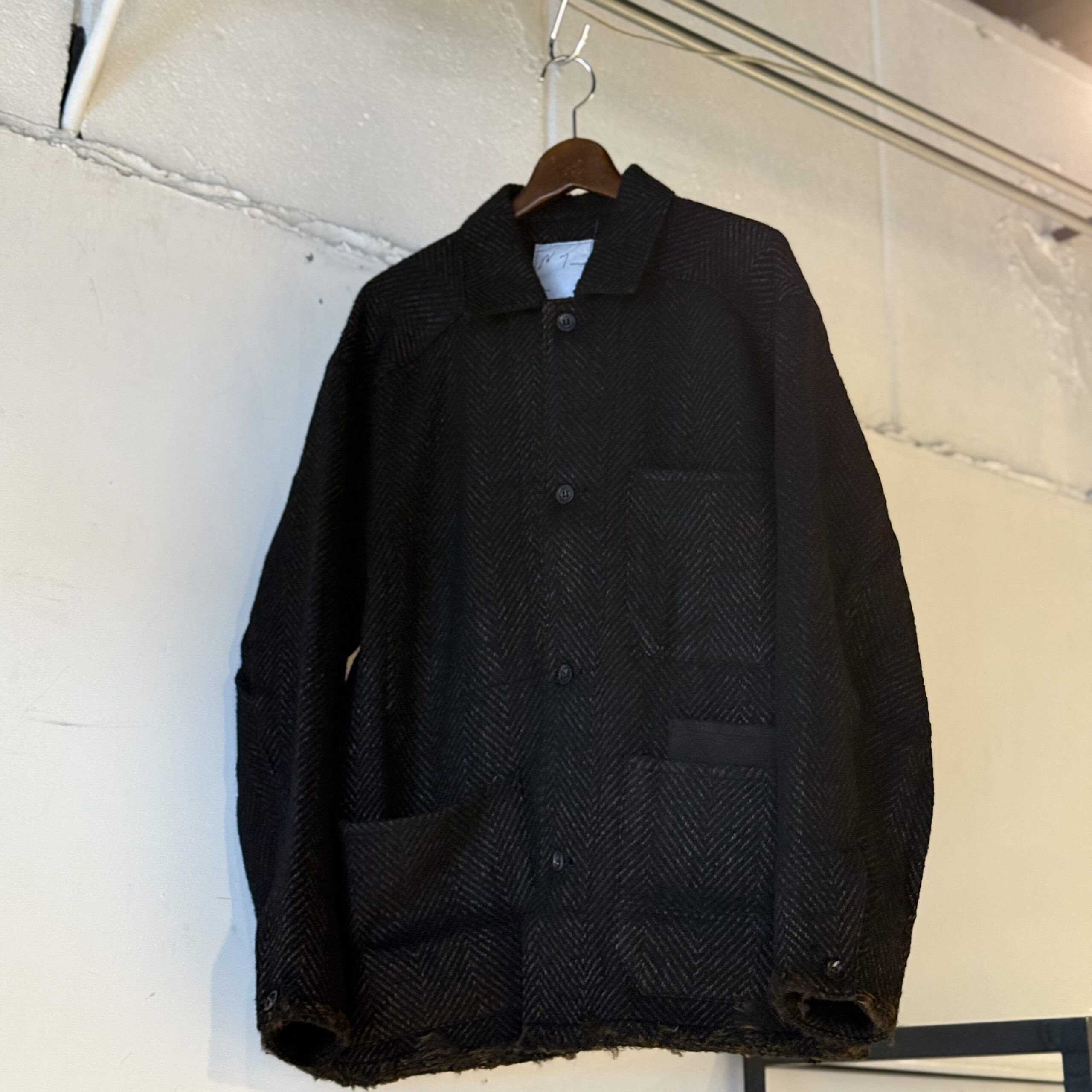 ANCELLM】DAMAGE WOOL HERRINGBONE COVER ALL ＆ ＃01 ONE WASH DENIM