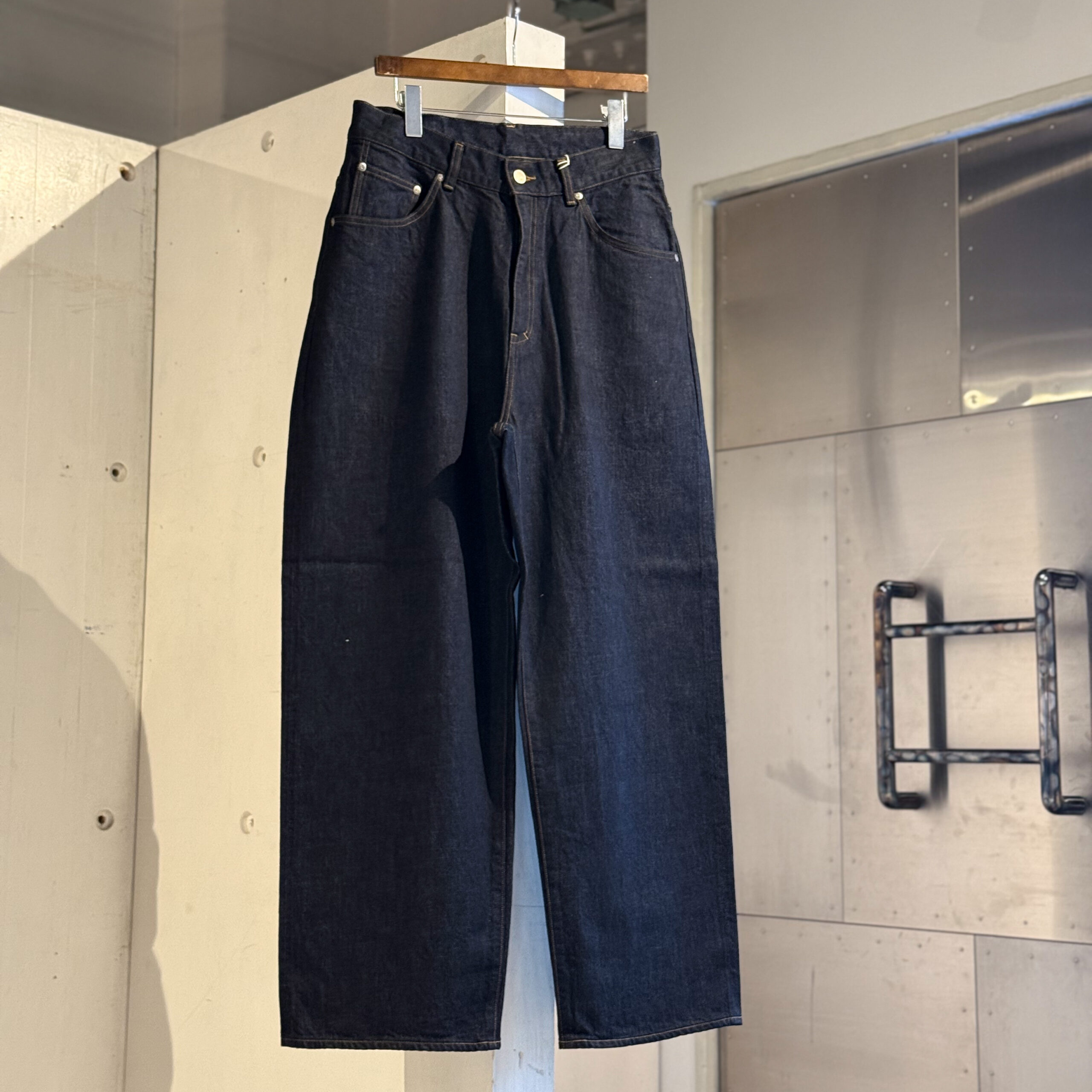 ANCELLM】DAMAGE WOOL HERRINGBONE COVER ALL ＆ ＃01 ONE WASH DENIM 