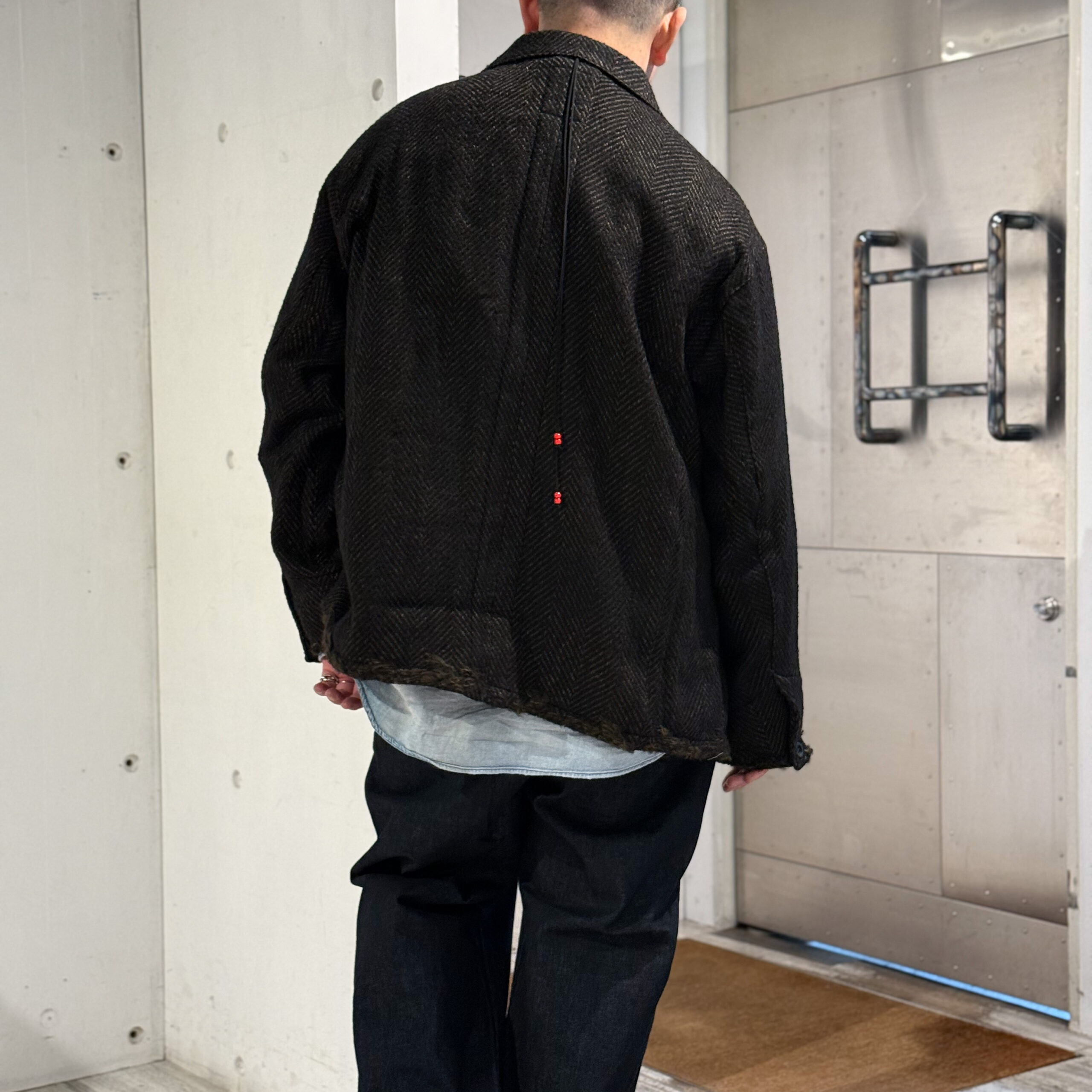 ANCELLM】DAMAGE WOOL HERRINGBONE COVER ALL ＆ ＃01 ONE WASH DENIM
